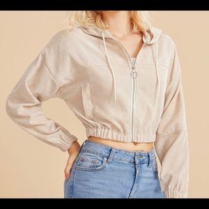 Forever21 Corduroy Zip Up Hooded Jacket LT brown